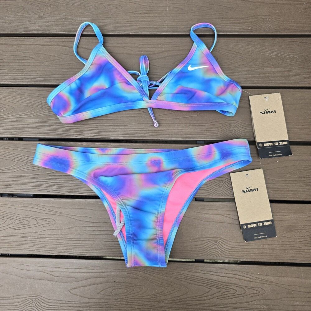 Nike Women's Tie Dye Print Hydrostrong Tieback Top & Workout Bikini Size M New